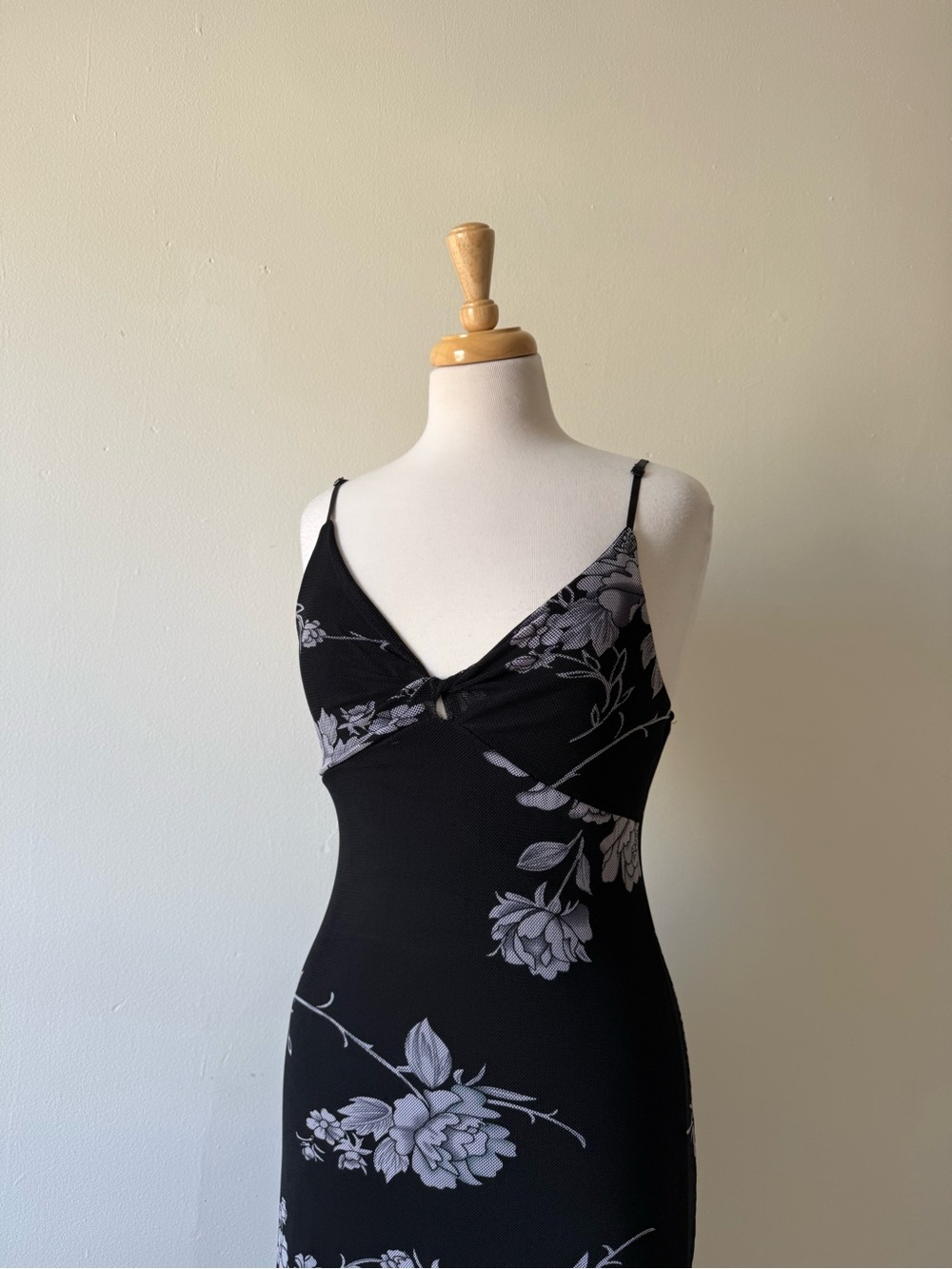 Cool ice Y2K Black Floral Mesh Slip Dress Sheer Hem Goth Coquette - Picture 4 of 10